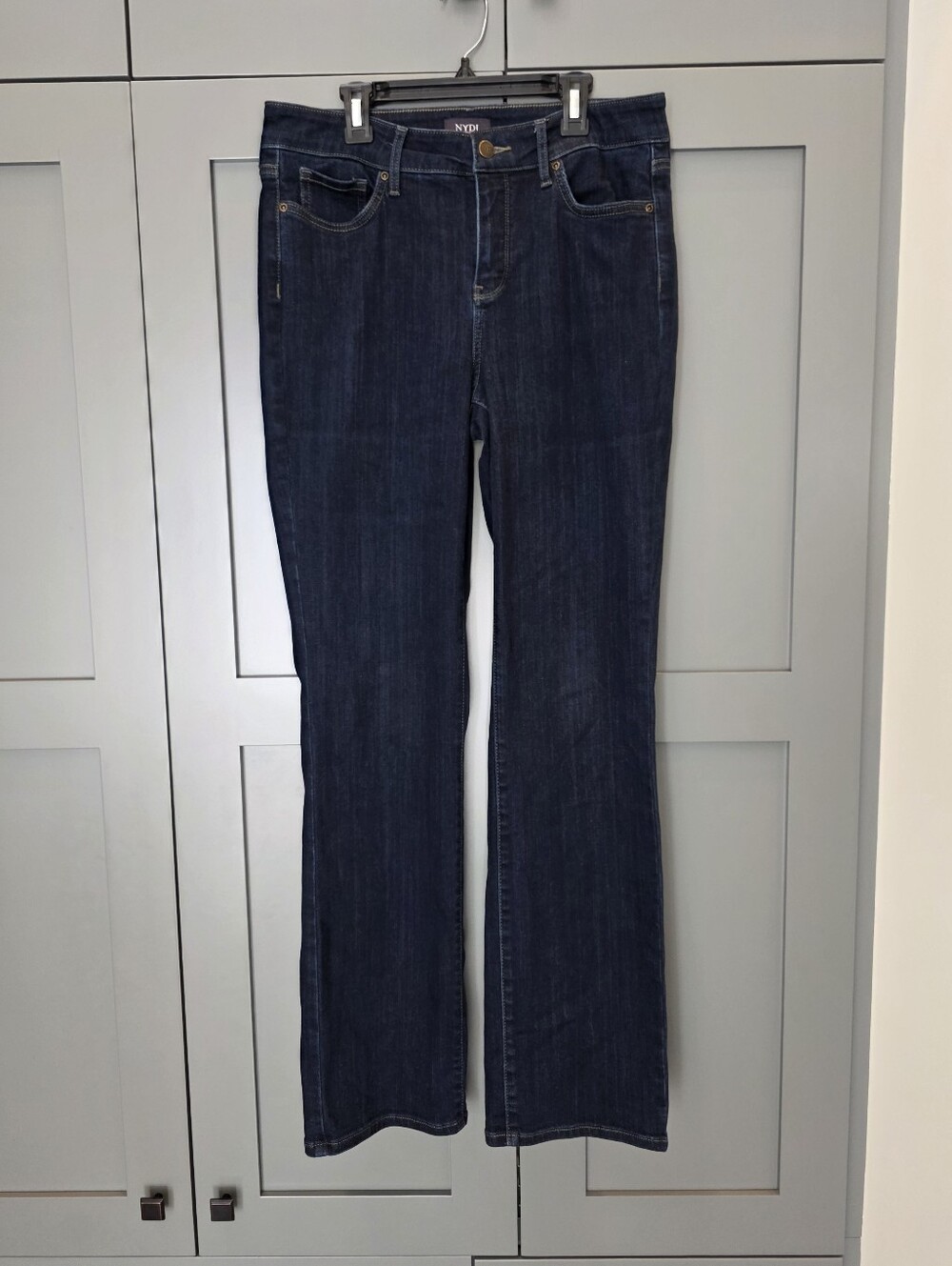NYDJ Marilyn Straight Jeans Womens 10 Blue Dark Wash High Rise Stretch Lift Tuck